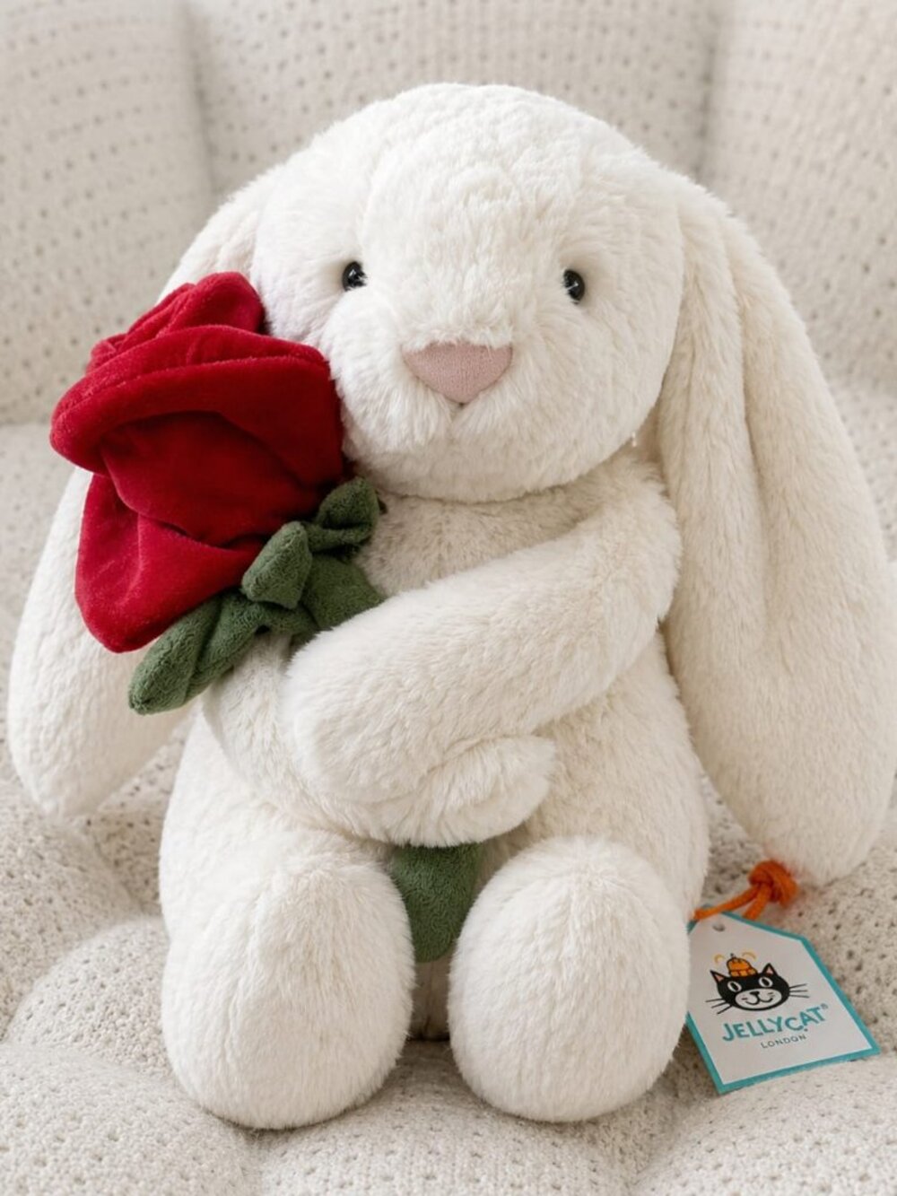 jellycat Cream Bunny with Rose Plush Stuffed Animal Toy Valentine Gift NWT NEW